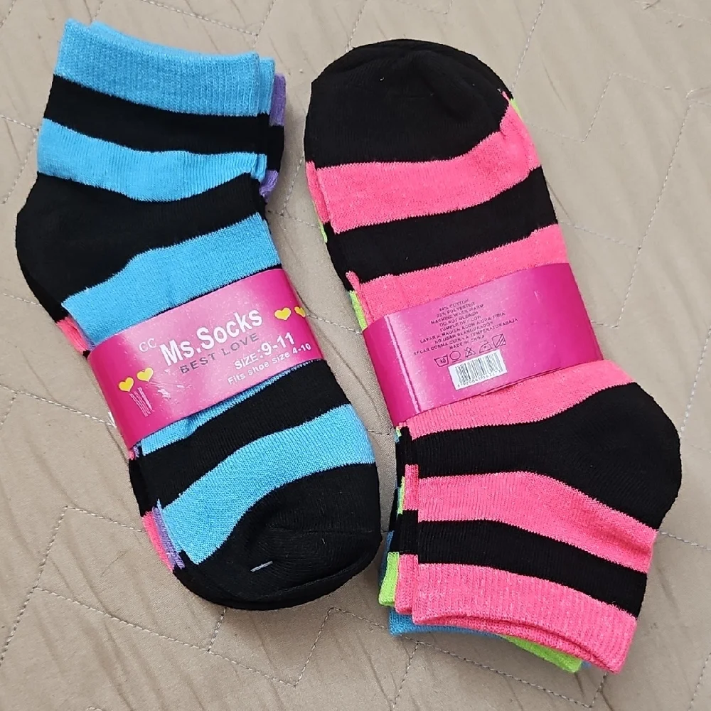 Striped Women's Socks, Bundle Of 6 Colorful Pairs